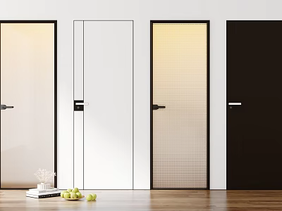Modern Hinged Doors With Glass White And Black Design On Wooden Floor 3d model