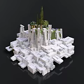 White Stone Ancient Structure With Columns Cubic Blocks And Green Plants