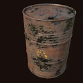 Rusty Old Metal Barrel With Rust Stains And Black Marks Isolated On Dark Background