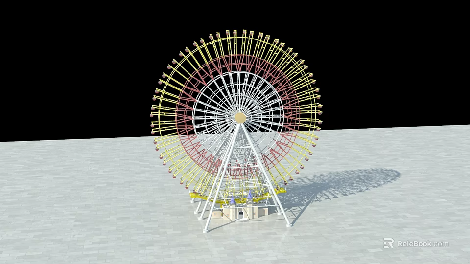 Colorful Ferris Wheel Recreational Amusement Park Ride With Yellow Red Structure And White Supports 3d model 