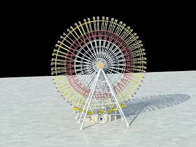Colorful Ferris Wheel Recreational Amusement Park Ride With Yellow Red Structure And White Supports 3d model
