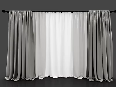 Stylish Two Layer Gray Curtains With White Sheer Panels For Home Decor 3d model