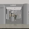 Modern Clothing Store Interior With White Mannequins Chandelier and Green Plant