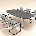Oval Dark Gray Wooden Conference Table With Six Gray Chairs In Modern Office