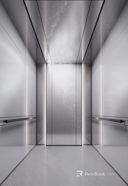 Modern Elevator Interior With Sleek Walls And Handrails 3d model 