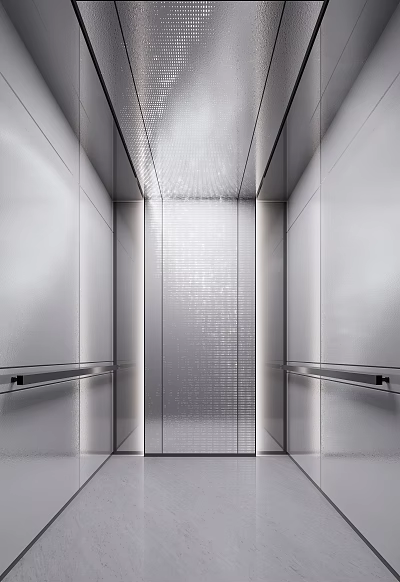 Modern Elevator Interior With Sleek Walls And Handrails 3d model