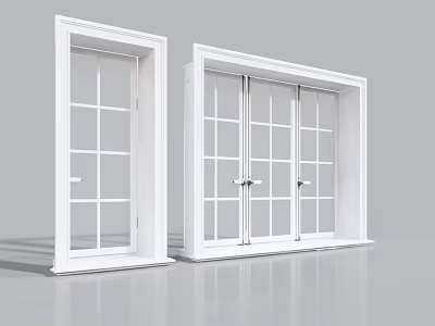 White Casement Windows With Modern Frames And Grid Glass Panes Design 3d model