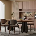 Modern Restaurant Interior With Round Dining Table Wooden Chairs And Coffee Machine