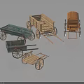 Vintage Wooden Vehicle Models With Green And Natural Wood Carts Carriages And Handcarts