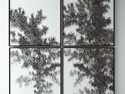 Four Black and White Bamboo Paintings in Square Frames for Modern Home Decor 3d model