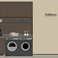 Poliform Modern Laundry Room With Dark Cabinets Double Washers And Open Shelves