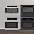 Modern Stacked White and Gray Kitchen Appliances with Oven and Microwave