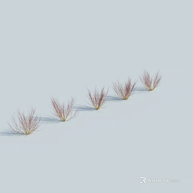 Red Branch Shrubs Arranged in a Row on White Background with Shadows 3d model