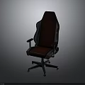 Ergonomic Office Chair With Black And Red Leather High Back Armrests And Wheels