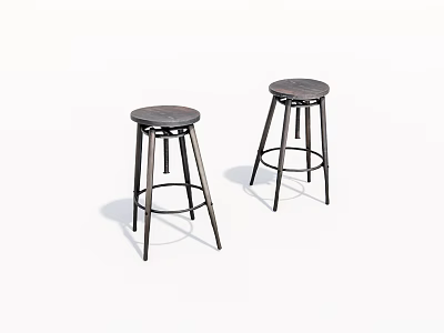 Modern Metal Bar Stools With Round Seats And Black Frame Design 3d model