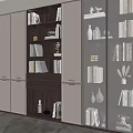 Modern Wooden Bookcase Interior Design With Shelves Doors Books Vases And Sculptures
