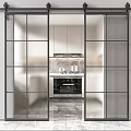 Modern Interior Sliding Doors With Glass Panels And Grid Design Features 3d model