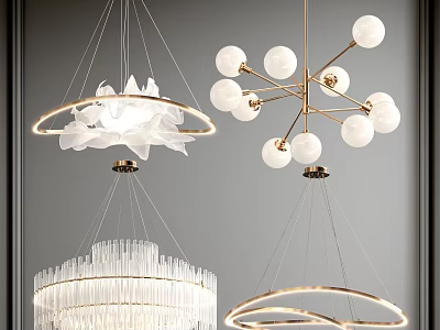 Modern Chandelier Collection With Glass Balls Crystal Elements And Metal Frames 3d model