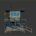 Elevated Lifeguard Tower With Blue Roof Green Walls Lifebuoys And Wooden Stairs