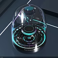 Harman Kardon Speaker Transparent Glass Dome Illuminated Ring Design Blue Tech Inspired Background Neon Lines