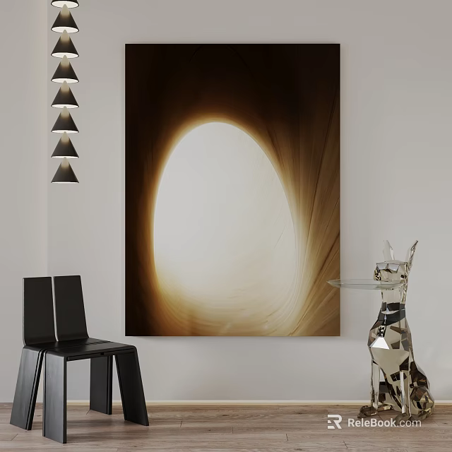 Large Landscape Painting In Modern Interior With Chair And Sculpture 3d model 