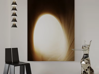 Large Landscape Painting In Modern Interior With Chair And Sculpture 3d model