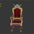 Ornate Royal Throne Chair With Golden Frame Red Upholstery And Decorative Top