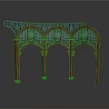 Classic Architectural Wooden Arched Structure with Decorative Iron Lattice and Carved Posts