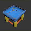 Inflatable Single Chair With Blue Square Top Circular Hole Yellow Pillars And Red Supports