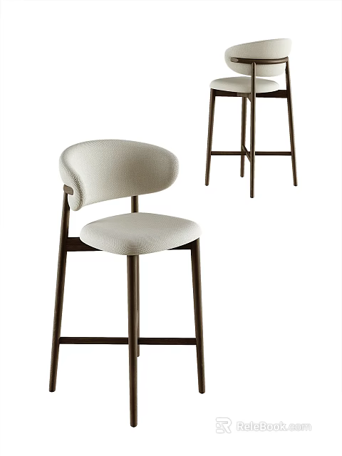 Modern Upholstered Bar Stool With Beige Seat And Dark Wooden Frame 3d model 