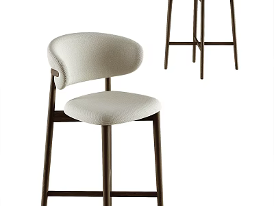 Modern Upholstered Bar Stool With Beige Seat And Dark Wooden Frame 3d model