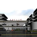 Modern Hospital Building Exterior Design with Glass Facade Entrance Parking Lot and Pedestrians