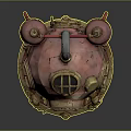 Vintage Copper Diving Helmet With Round Glass Windows And Attached Air Tank