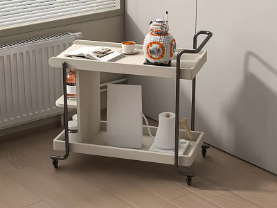 Two Tier Rolling Storage Cart Home Organization with Magazine Cup Robot Decor Toilet Paper 3d model