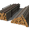 Natural Wood Logs And Stone Stacked With Bundled Timber Cut Ends