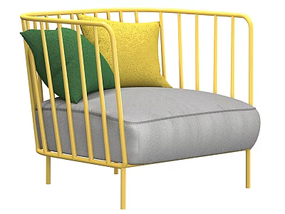 Modern Single Sofa With Yellow Metal Frame Gray Cushion Green And Yellow Pillows 3d model