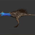 Feathered Fantasy Creature With Blue Neck Brown Feathers Horned Head Open Mouth Standing Pose