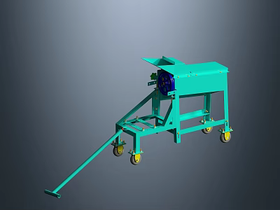 Green Agricultural Equipment Featuring Tilted Hopper Metal Frame And Mobile Wheels 3d model