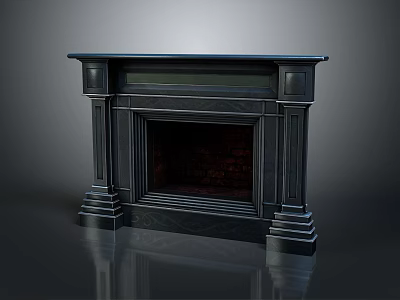 Dark Colored Marble Fireplace with Classic Columns and Flat Mantel Design for Interior Decor 3d model