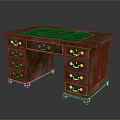 Vintage Wooden Office Desk With Green Felt Top Multiple Drawers And Metal Handles