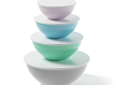Colorful Stackable Bowl Dinnerware Set With White Purple Blue Green Bowls And White Lids 3d model