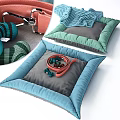 Decorative Blue Border Grey Inner Cushions With Red Straps And Blue Beads