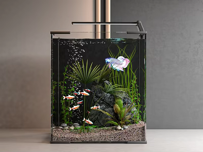 Beautiful Aquarium Fish Tank with Colorful Fish Aquatic Plants Decorative Rocks and Gravel Substrate 3d model