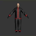 Bald Man in Black and Red Chinese Style Clothing Standing with Arms Outstretched