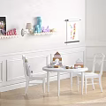 White Kids Desk With Wall Shelves Books Table Lamp Decorations And Cart On Light Floor