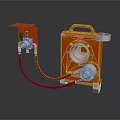 Red Mechanical Equipment With Silver Valves Handle And Connecting Hoses 3d model