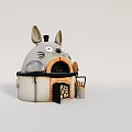 Totoro Shaped Stove with Ears Eyes and Brick Oven Door and Tool Holder