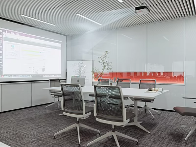 Modern Conference Room Interior With Projector Screen White Walls Conference Table And Chairs 3d model