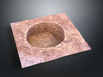 Square Earthen Base With Central Circular Pit And Marker Points Structure 3d model