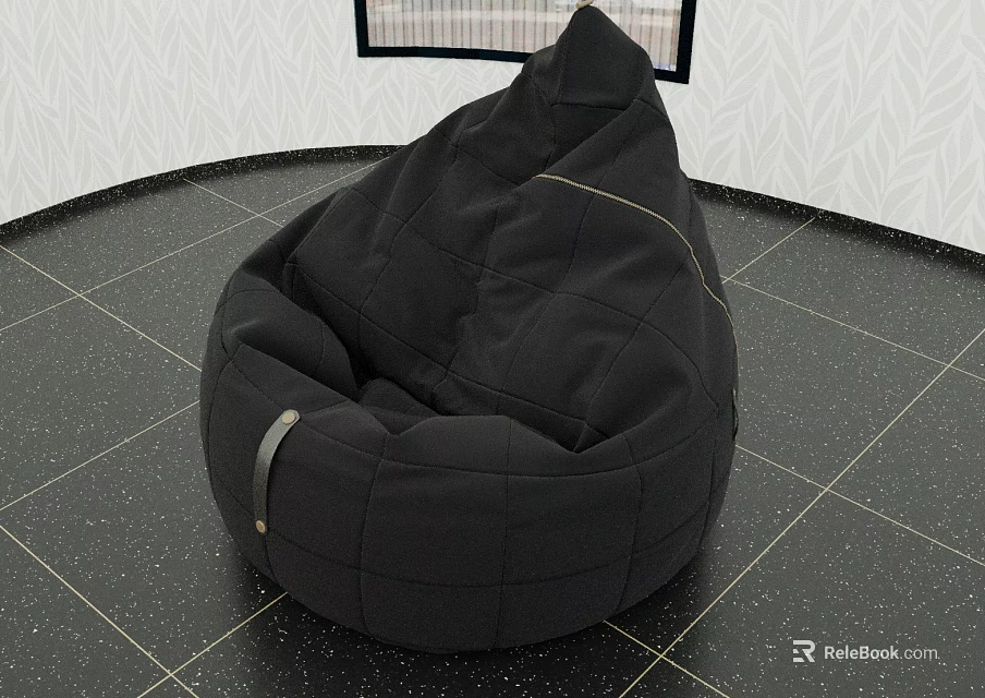 Stitched Black Bean Bag Chair Modern Comfortable Seating For Living Room Interior 3d model 
